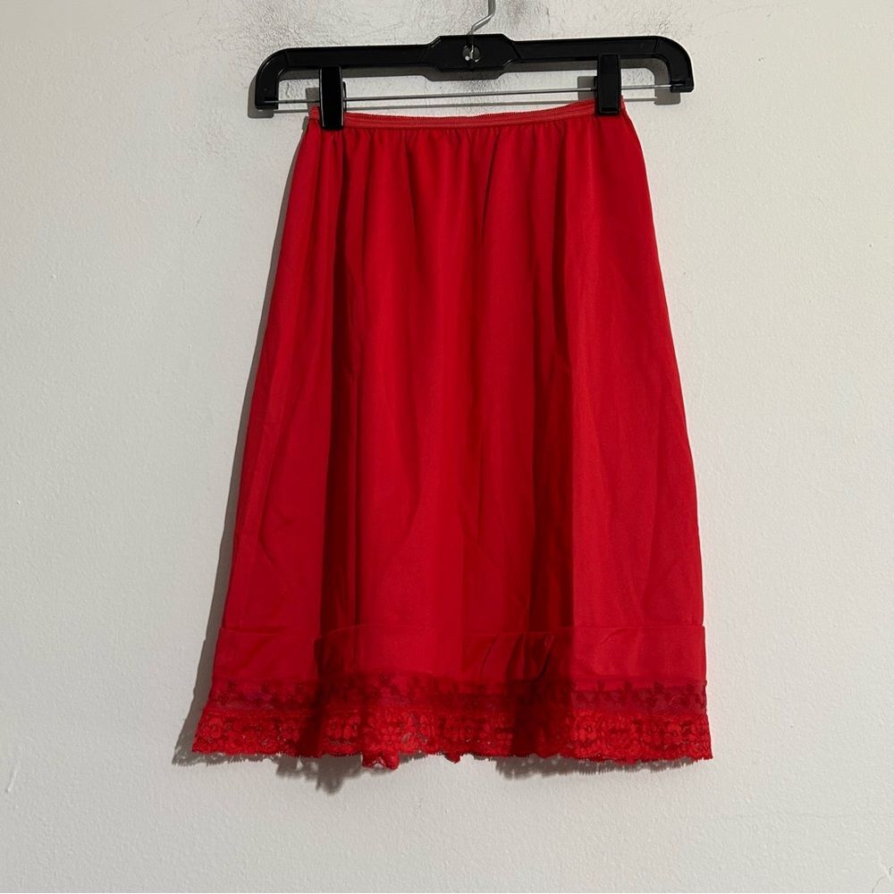 Vintage Lorraine Red Lace Trim Mini Satin Slip Skirt Fairy Whimsigoth Small